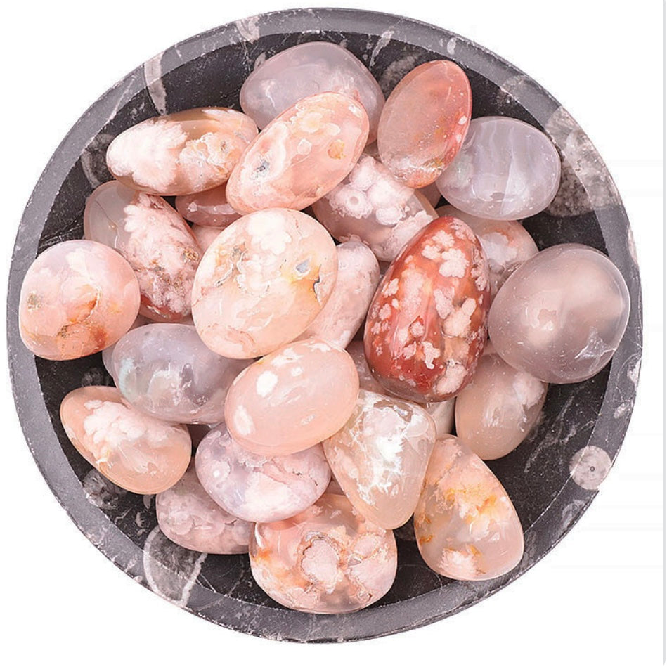 Pierre roulée Agate Fleur de Cerisier de Madagascar qualité AA+ 30 À 50 MM
