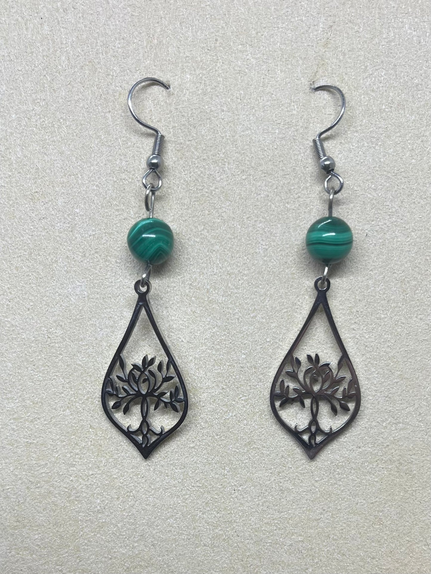 Boucle d’oreilles Malachite + Arbre de vie