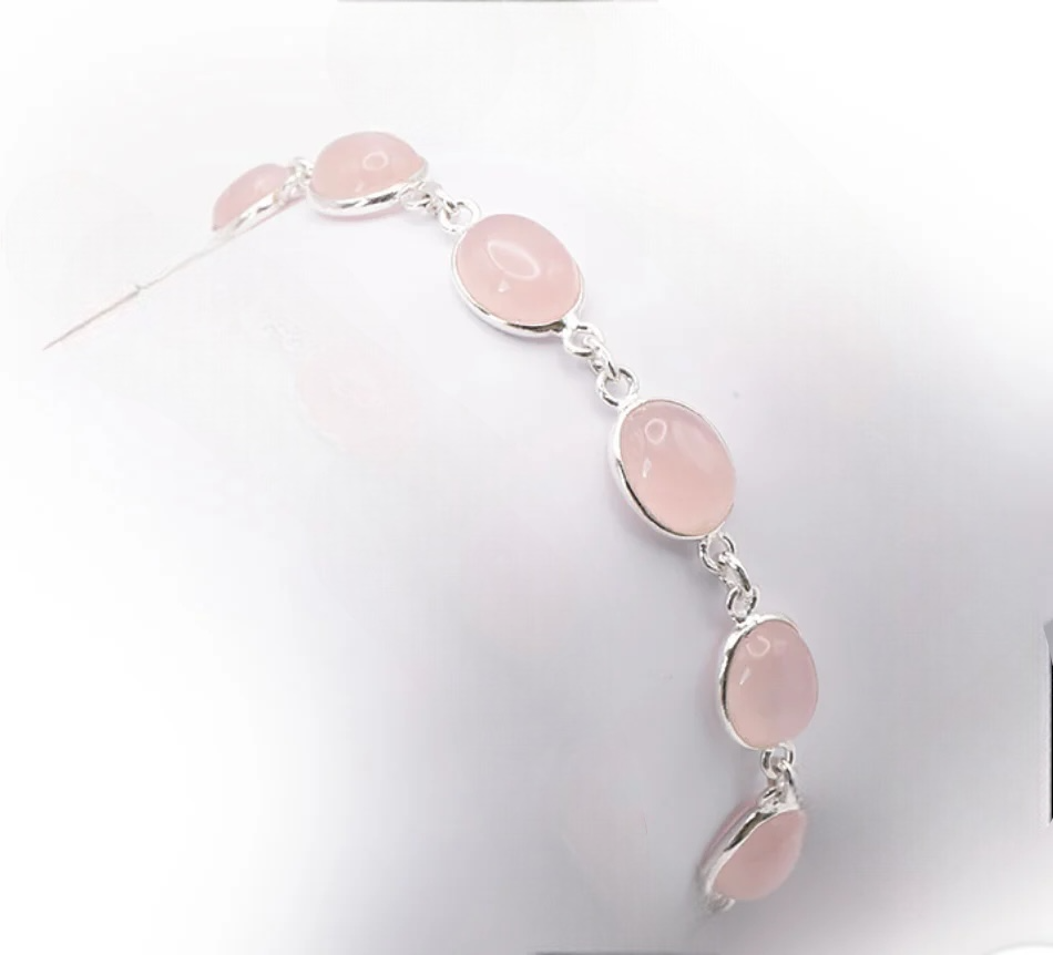 Bracelet Argent 0,925 Quartz Rose qualité AA de Madagascar