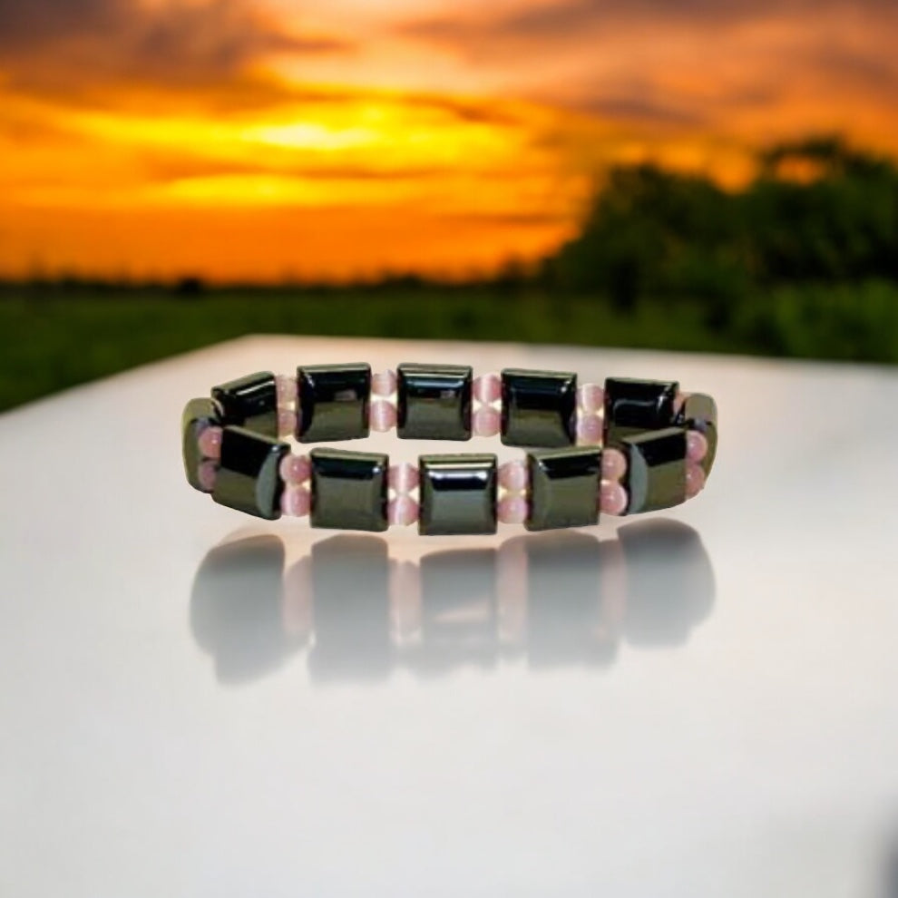Bracelet Hématite magnétique et oeil de chat synth