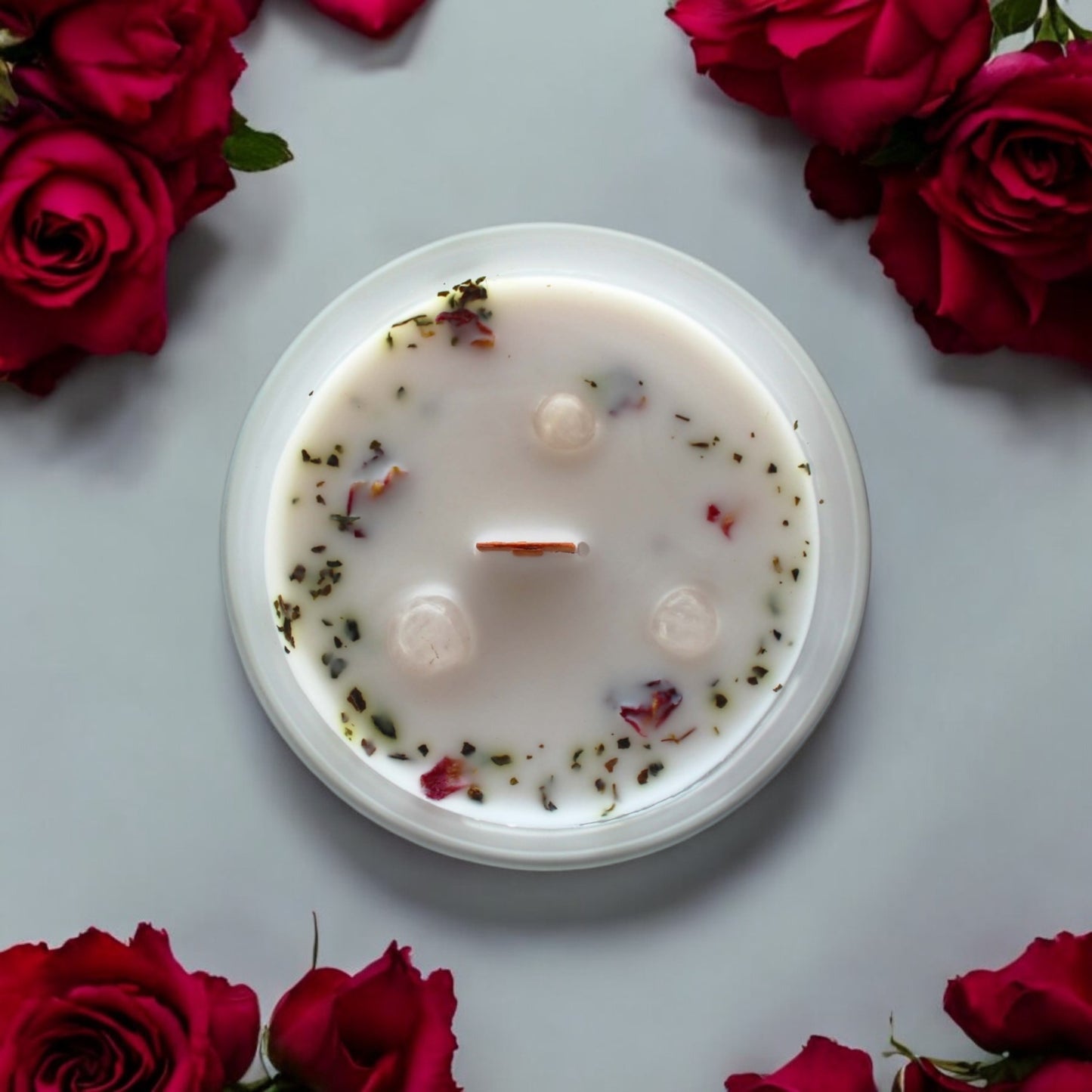 Bougie à la Rose & Gemmes de Quartz Rose - Amour