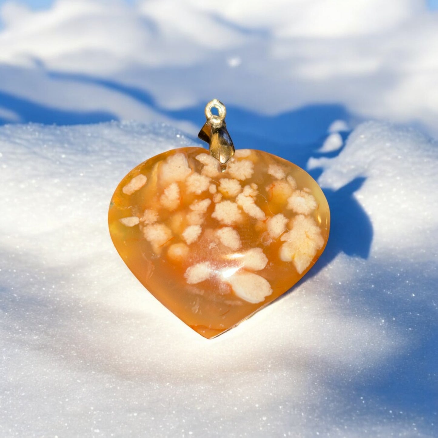 Pendentif coeur en Agate Fleur de Cerisier qualité A