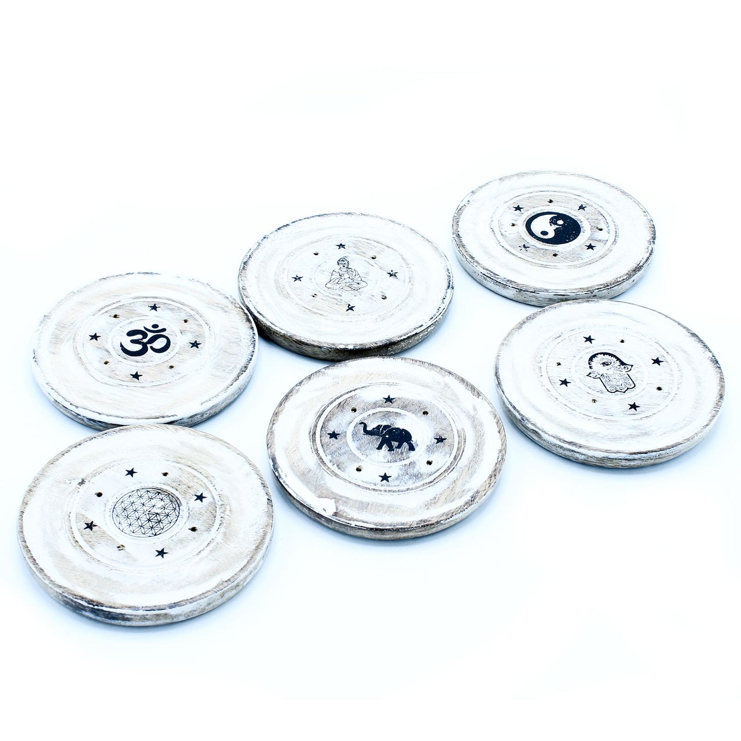 Porte encens disque délavé blanc - Cônes & Batônnets d'Encens