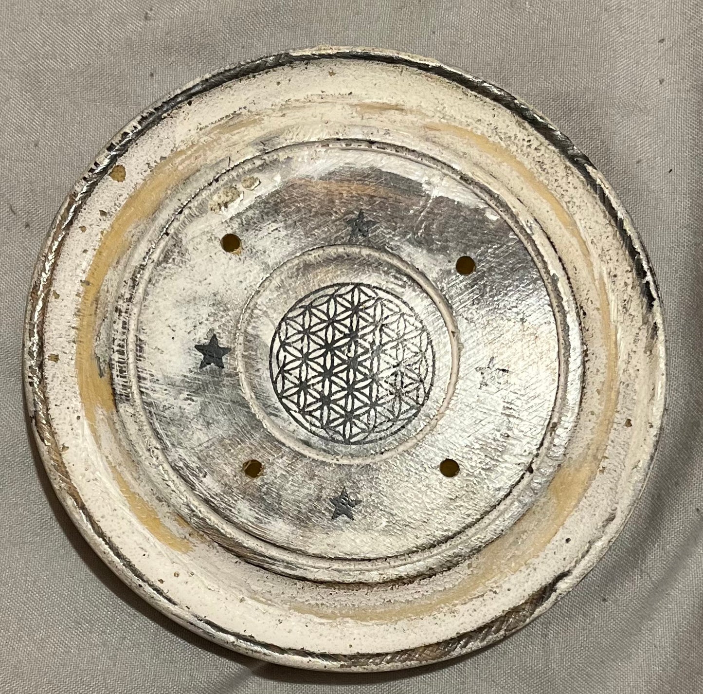 Porte encens disque délavé blanc - Cônes & Batônnets d'Encens