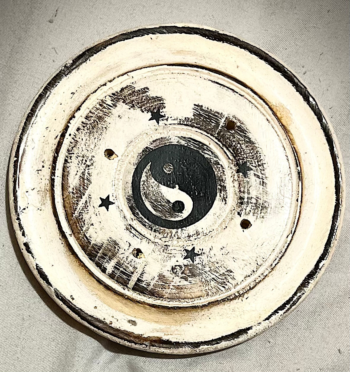 Porte encens disque délavé blanc - Cônes & Batônnets d'Encens