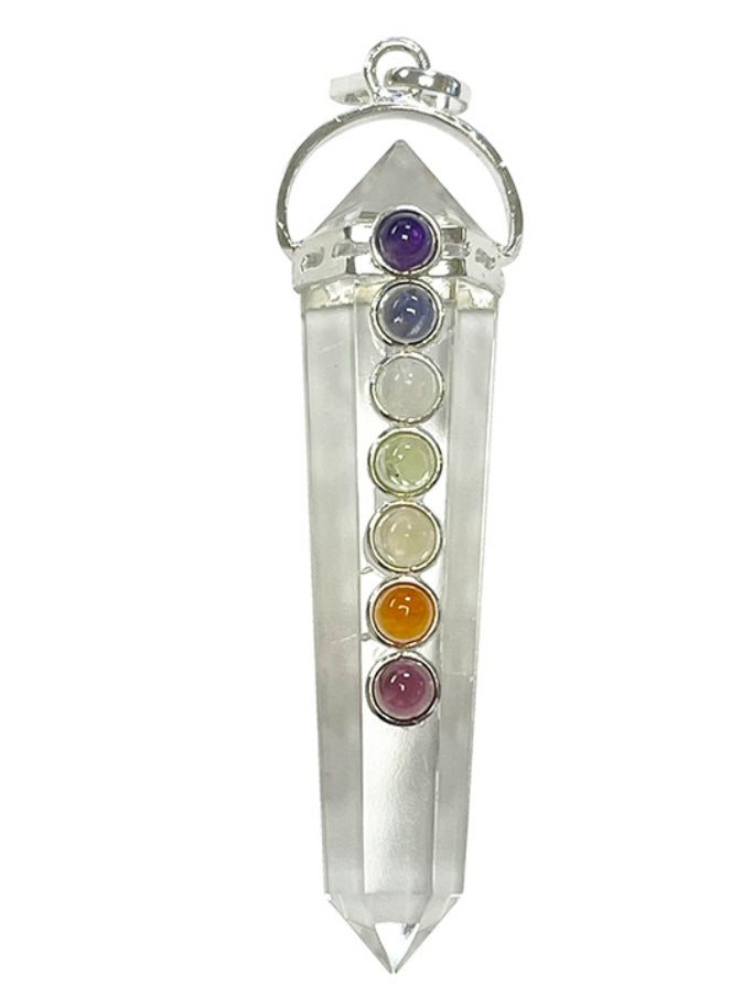 7 chakras avec Cristal de Roche sur métal argenté