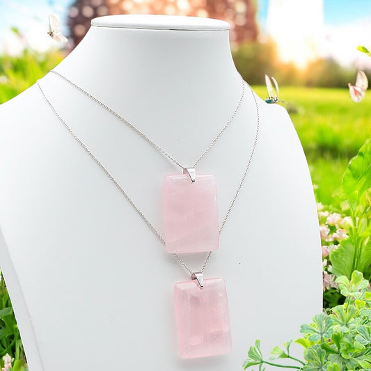 Pendentif Pierre Plate Rectangle Quartz Rose qualité AA 35 À 45MM