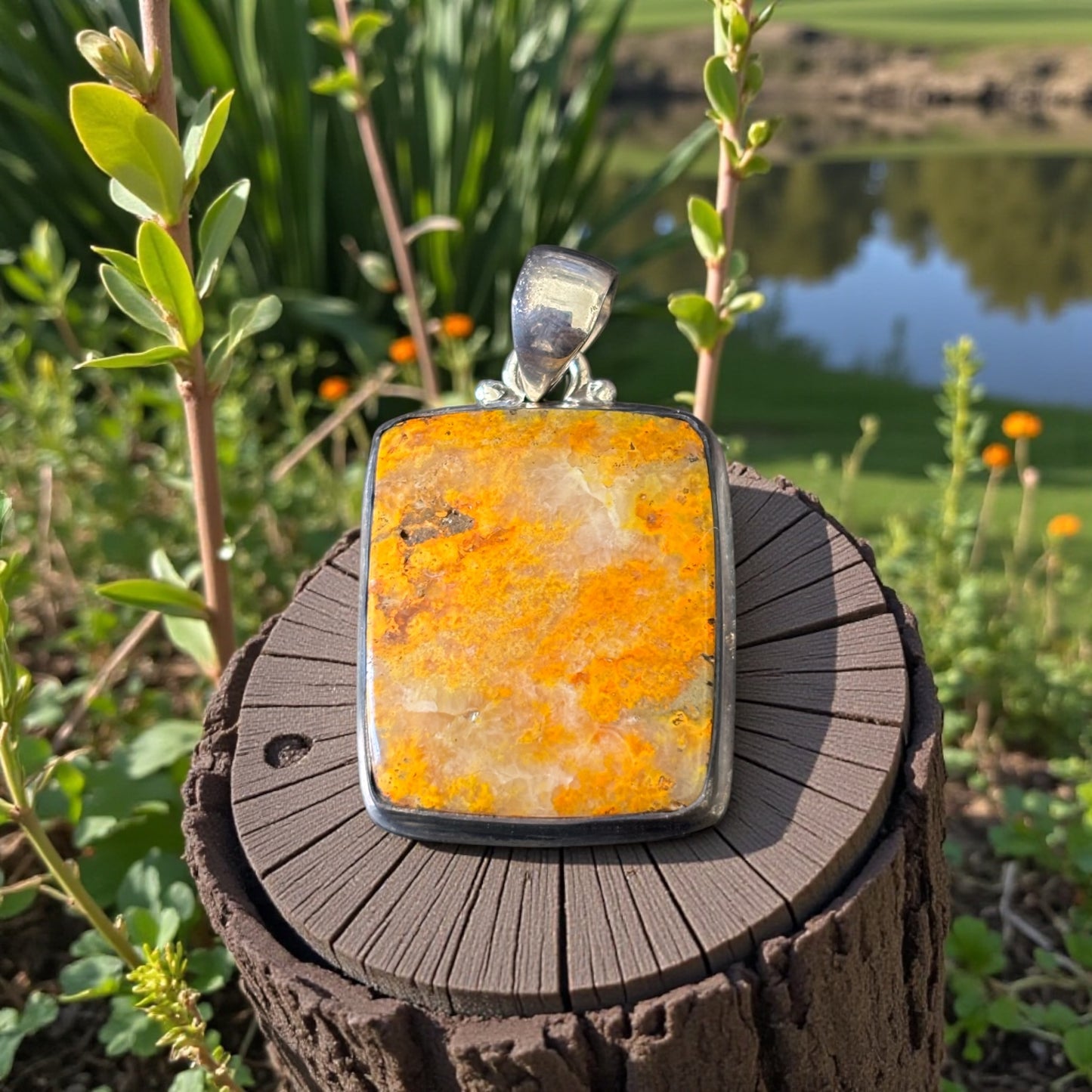 Pendentif argent 0,925 Jaspe Bumblebee d’Indonésie qualité AAA