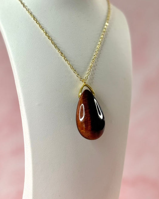 Pendentif goutte sautoir Œil de Taureau d’Afrique du Sud qualité AA