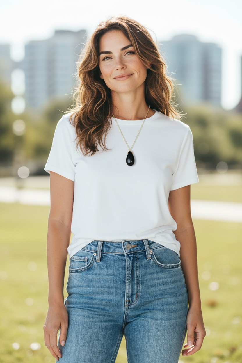 Pendentif goutte sautoir en Œil de Faucon d’Afrique du Sud qualité AA