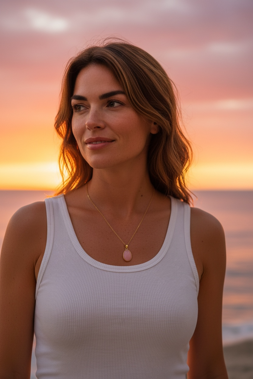 Pendentif Serti Oval Quartz Rose du Brésil qualité A