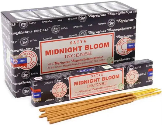 Encens Satya Midnight Bloom (Floraison de Minuit) ~ Boîte de 15 Grammes (13 Bâtonnets)