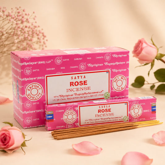 Encens Satya Rose ~ Boîte de 15 Grammes (13 Bâtonnets)