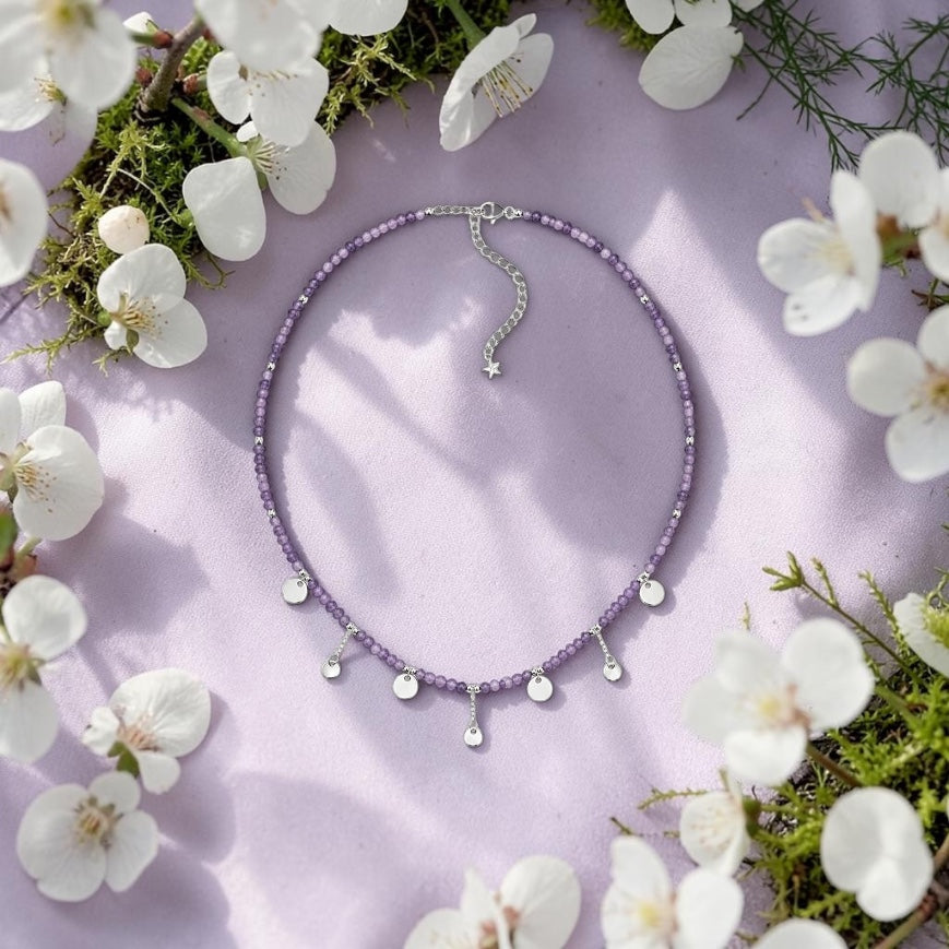Collier Céleste en Améthyste du Brésil qualité AA