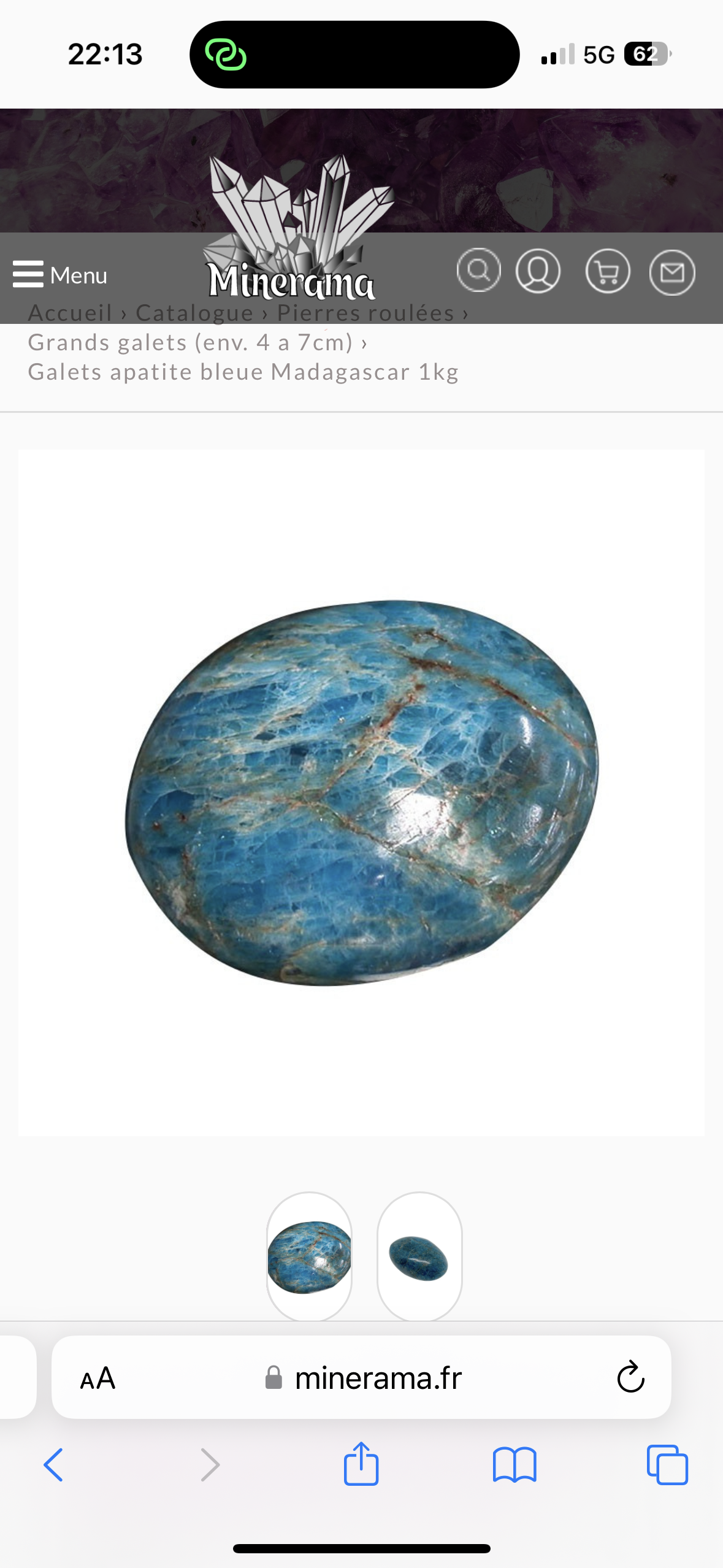 Galet Apatite Bleue de Madagascar qualité A 40 A 70MM